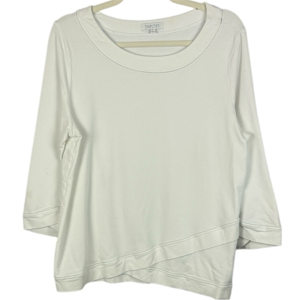 Habitat Soft otton Modal Blend White 3/4 Sleeve Angled Hem Cuffs Large Top